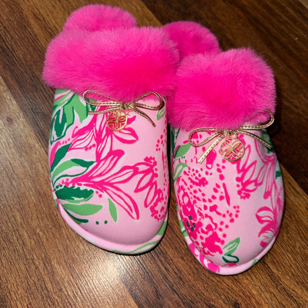 Lilly Pulitzer Pink and Green Slippers
